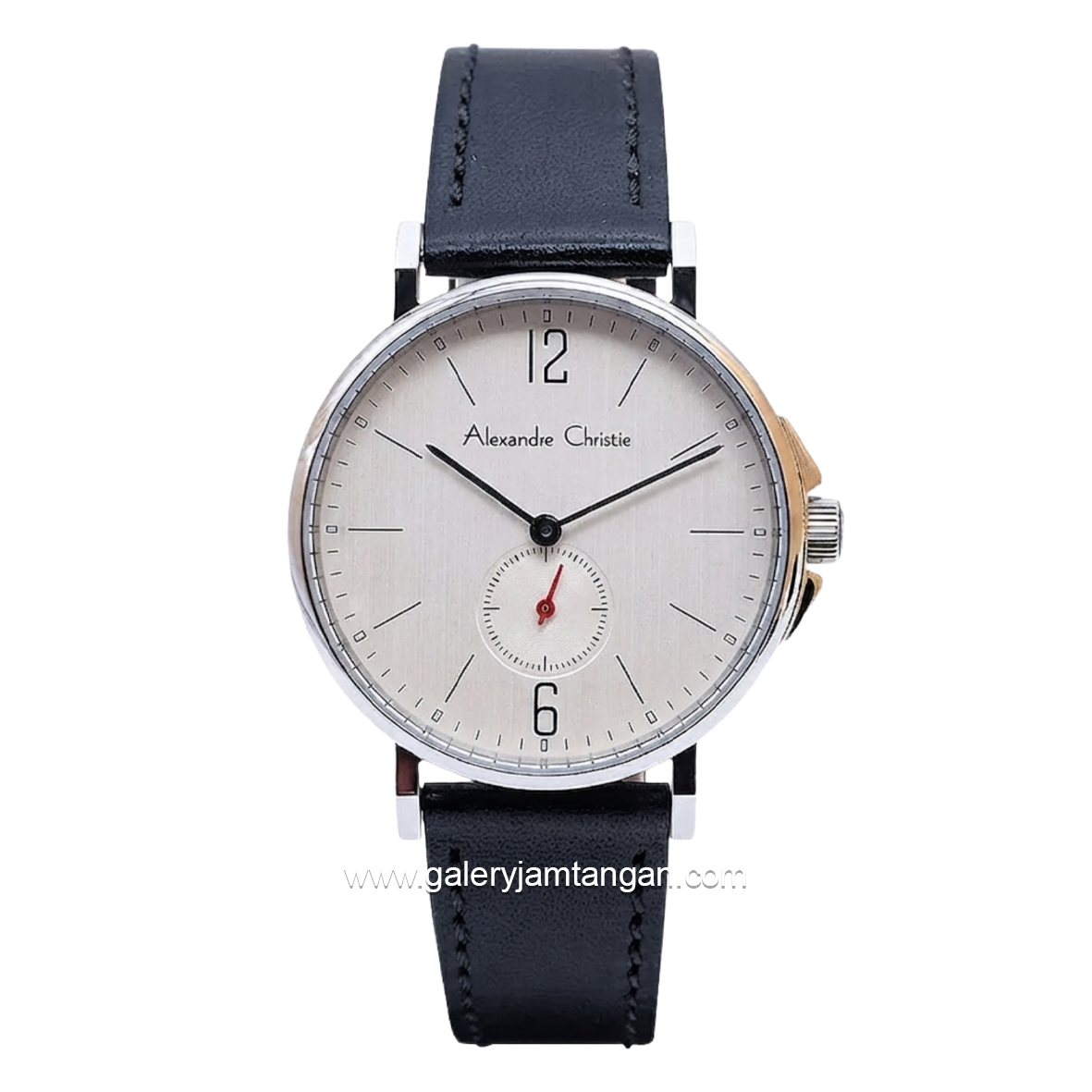 Alexandre Christie AC 8458 LSLSSSL Black Silver Dial White Leather Strap