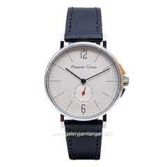 Alexandre Christie AC 8458 LSLSSSL Black Silver Dial White Leather Strap