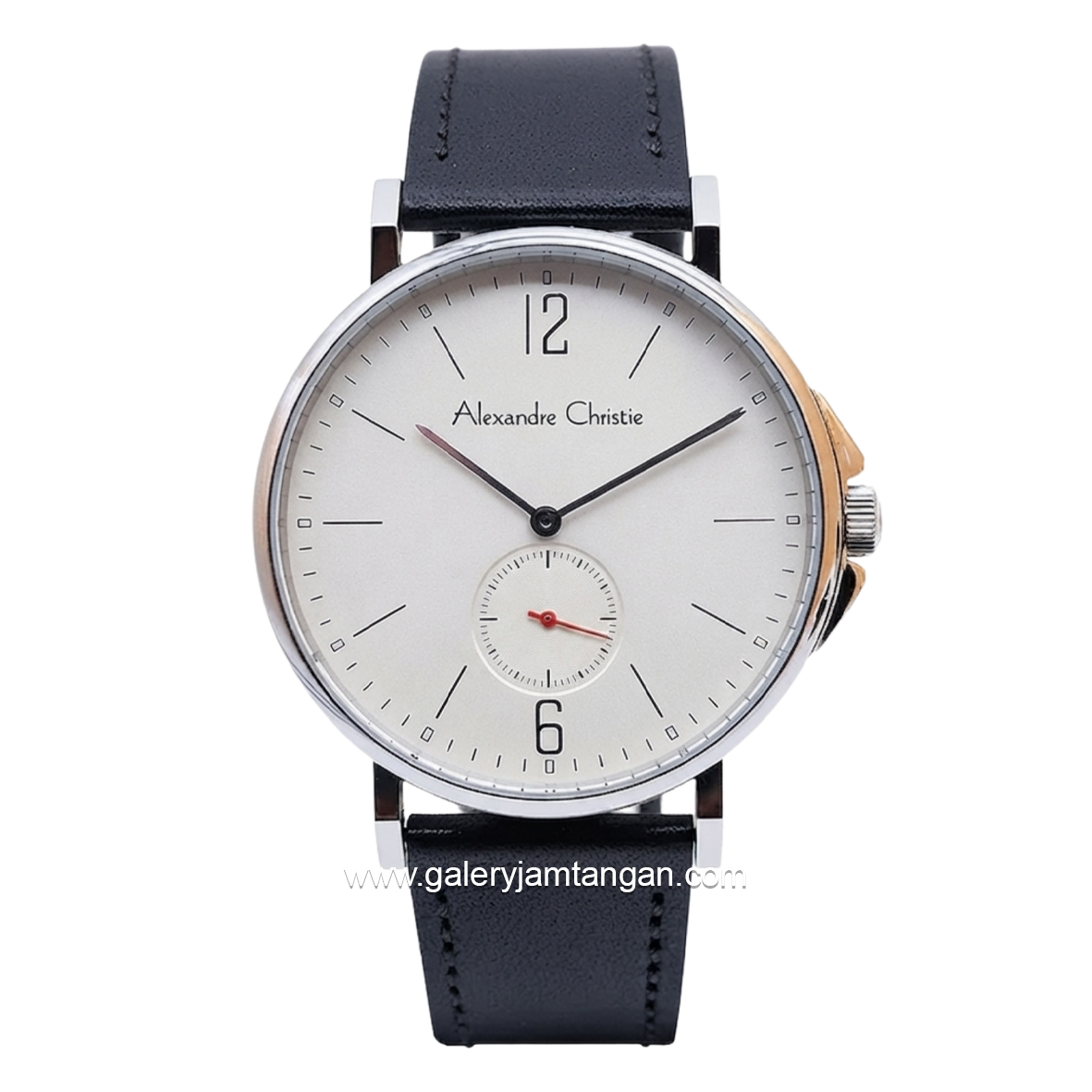 Alexandre Christie AC 8458 MSLSSSL Black Silver Dial White Leather Strap
