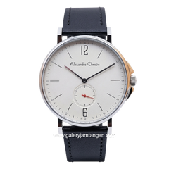 Alexandre Christie AC 8458 MSLSSSL Black Silver Dial White Leather Strap