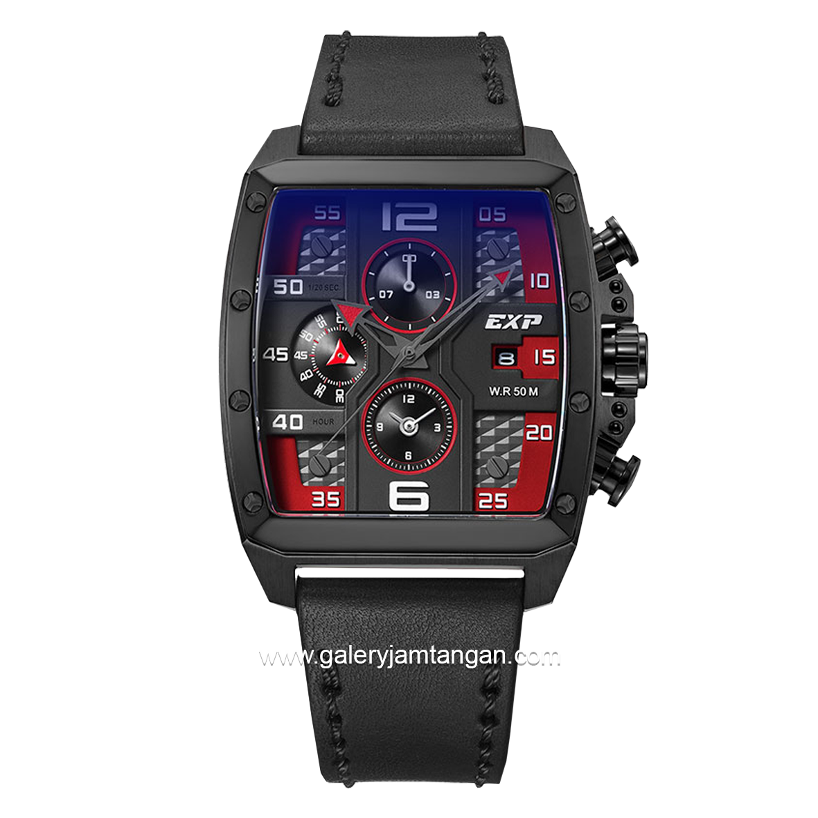 EXPEDITION E 6636 BC Black Dial List Red Chronograph Leather Strap