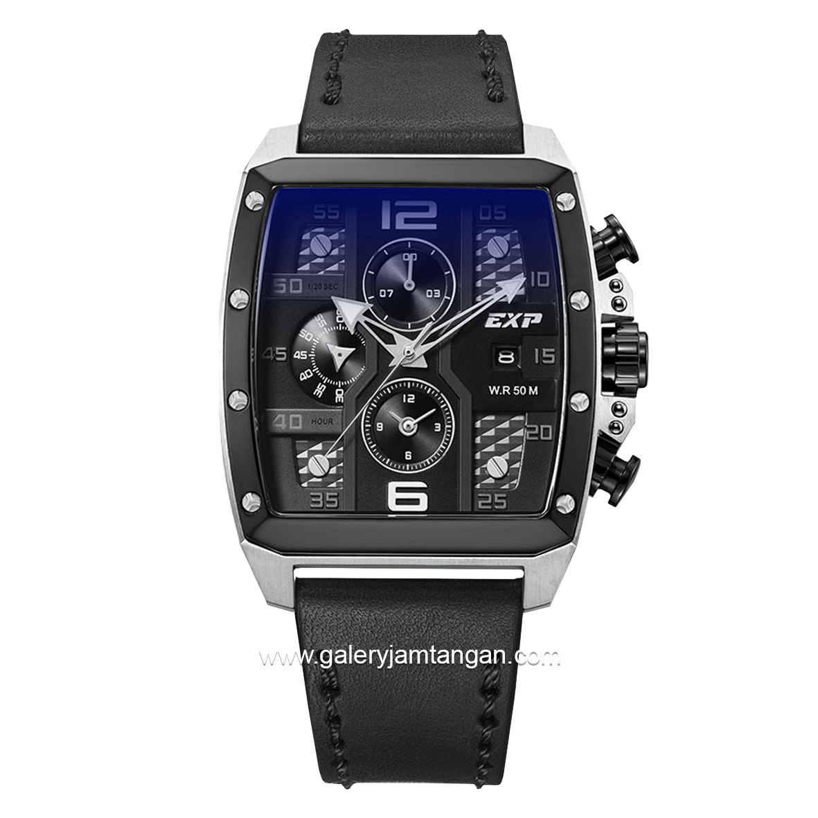 EXPEDITION E 6636 BC Black Silver Chronograph Leather Strap