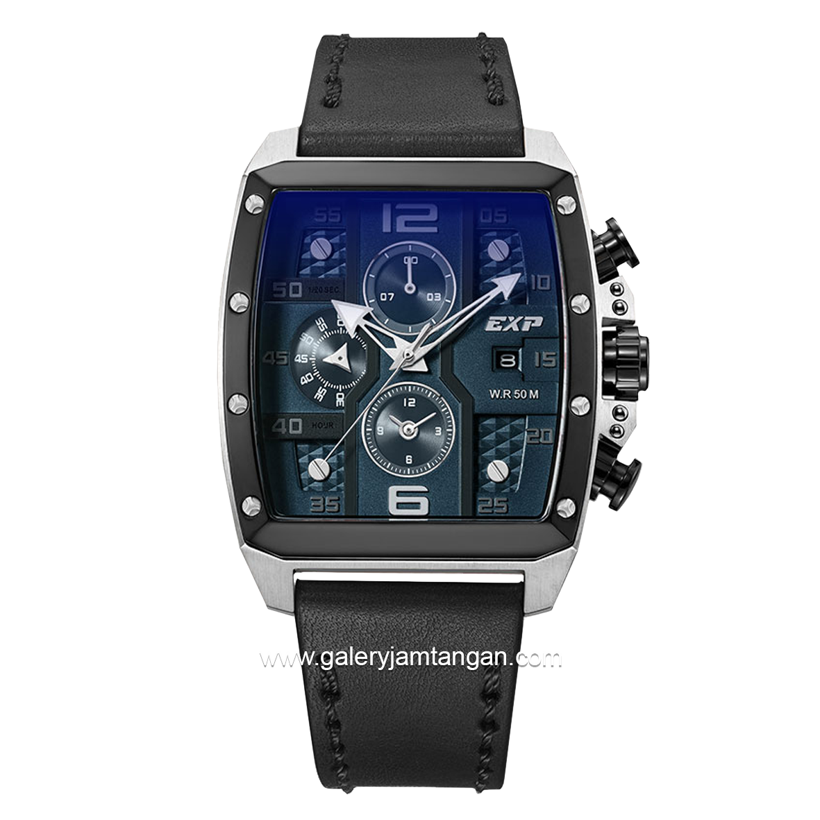 EXPEDITION E 6636 BC Black Silver Dial Blue Chronograph Leather Strap