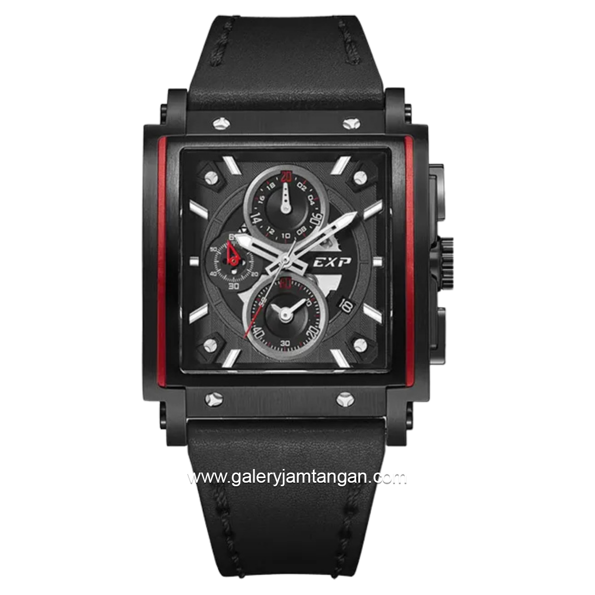 EXPEDITION E 6731 GC Black Ring Red Chronograph Leather Strap