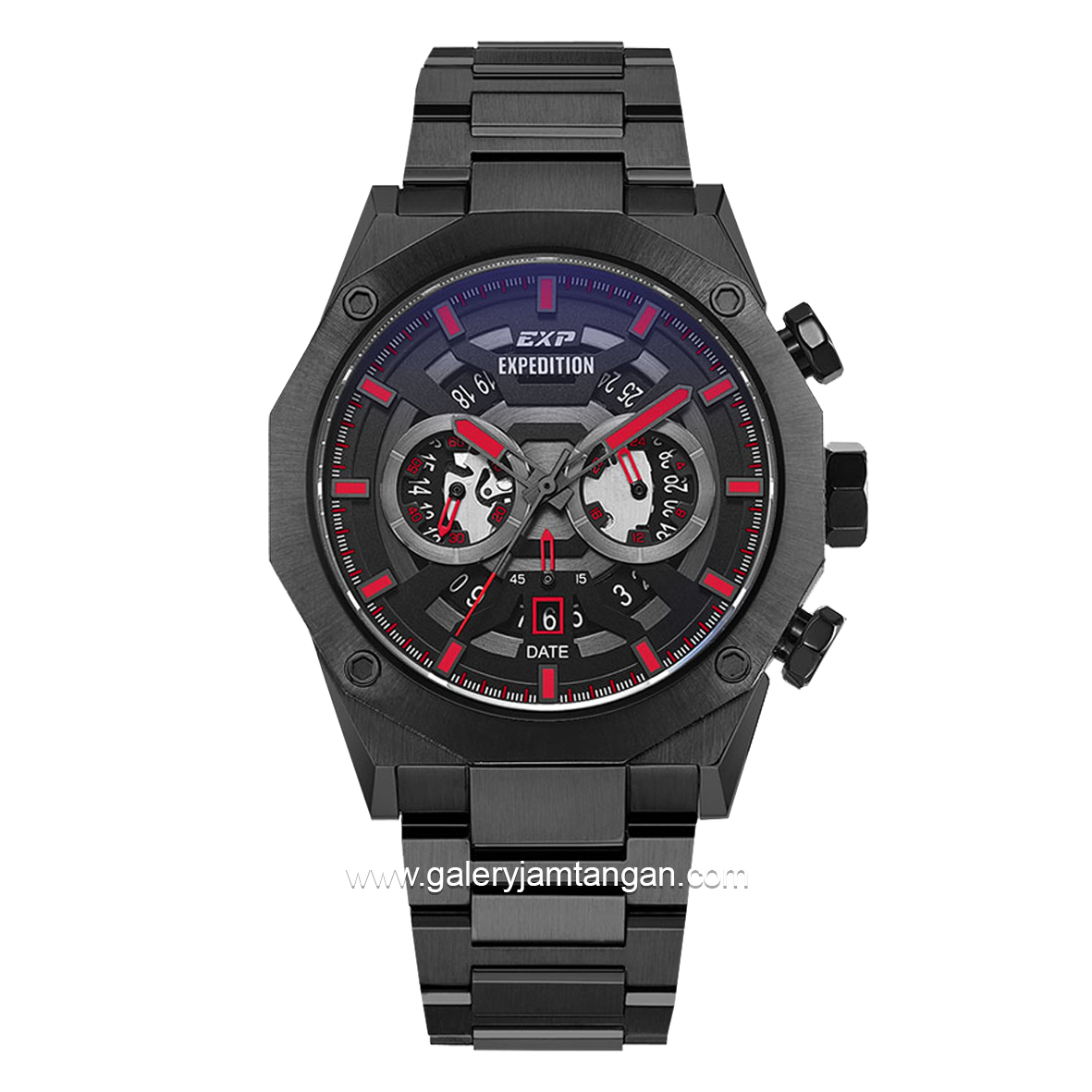 EXPEDITION E 6834 MC Black Jarum Red Chronograph Stainless Steel Strap