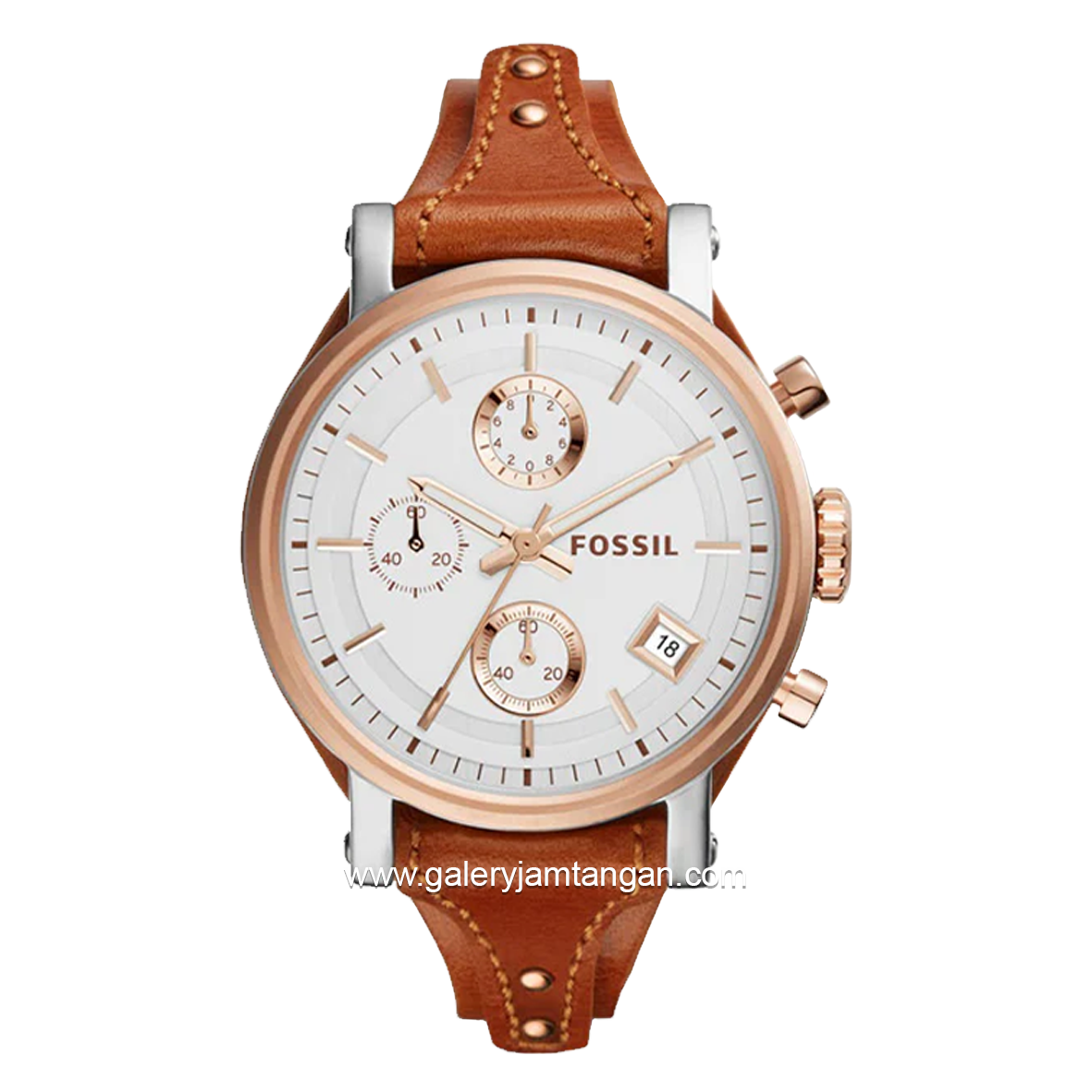 FOSSIL ES3837 Ladies Original Boyfriend Chronograph Silver Dial Brown Leather Strap