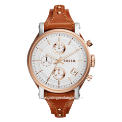 FOSSIL ES3837 Ladies Original Boyfriend Chronograph Silver Dial Brown Leather Strap