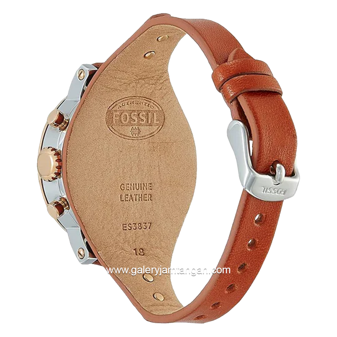 FOSSIL ES3837 Ladies Original Boyfriend Chronograph Silver Dial Brown Leather Strap