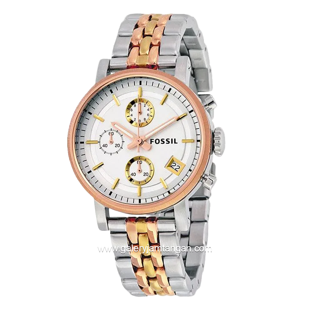 FOSSIL ES3840 Boyfriend Chronograph Silver Dial Tri- Tone Ladies Stainless Steel Strap