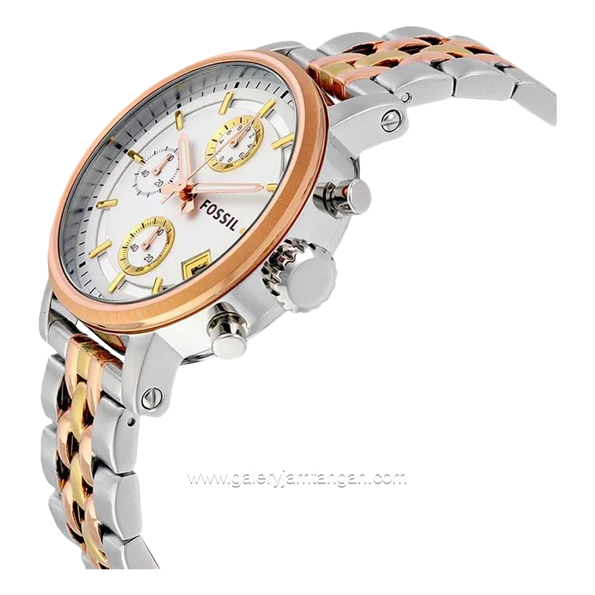 FOSSIL ES3840 Boyfriend Chronograph Silver Dial Tri- Tone Ladies Stainless Steel Strap