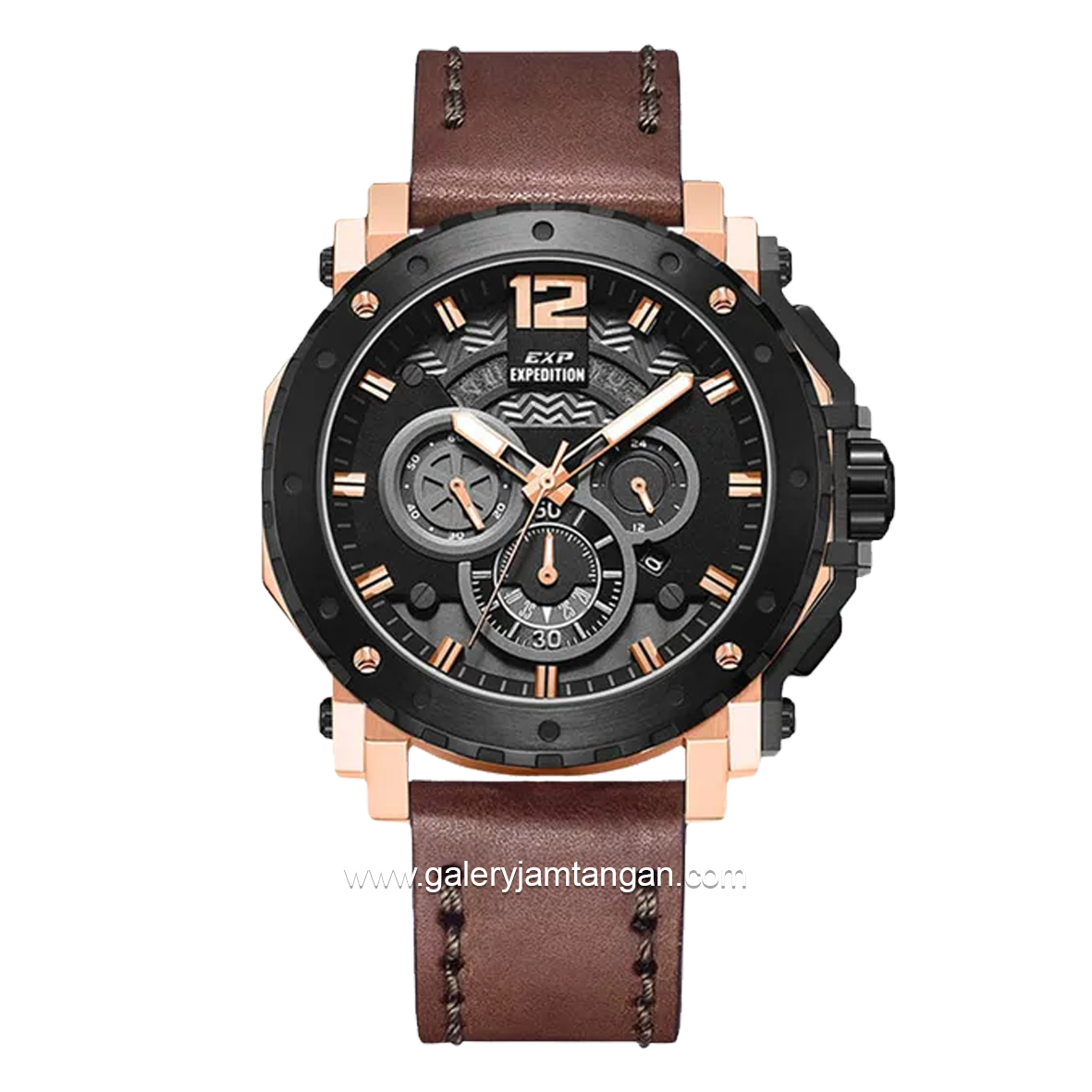 Expedition E 6402 B Chronograph Brown Dial Black Leather Strap