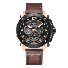 Expedition E 6402 B Chronograph Brown Dial Black Leather Strap