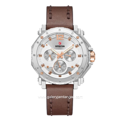 Expedition E 6402 B Chronograph Brown Dial Silver Leather Strap