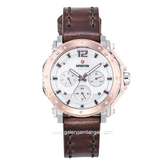 Expedition E 6402 B Chronograph Brown Dial White Leather Strap