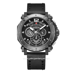 Expedition E 6402 MC Chronograph Black Silver Leather Strap