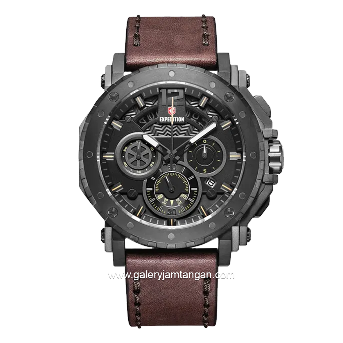 Expedition E 6402 MC Brown Dial Black Leather Strap