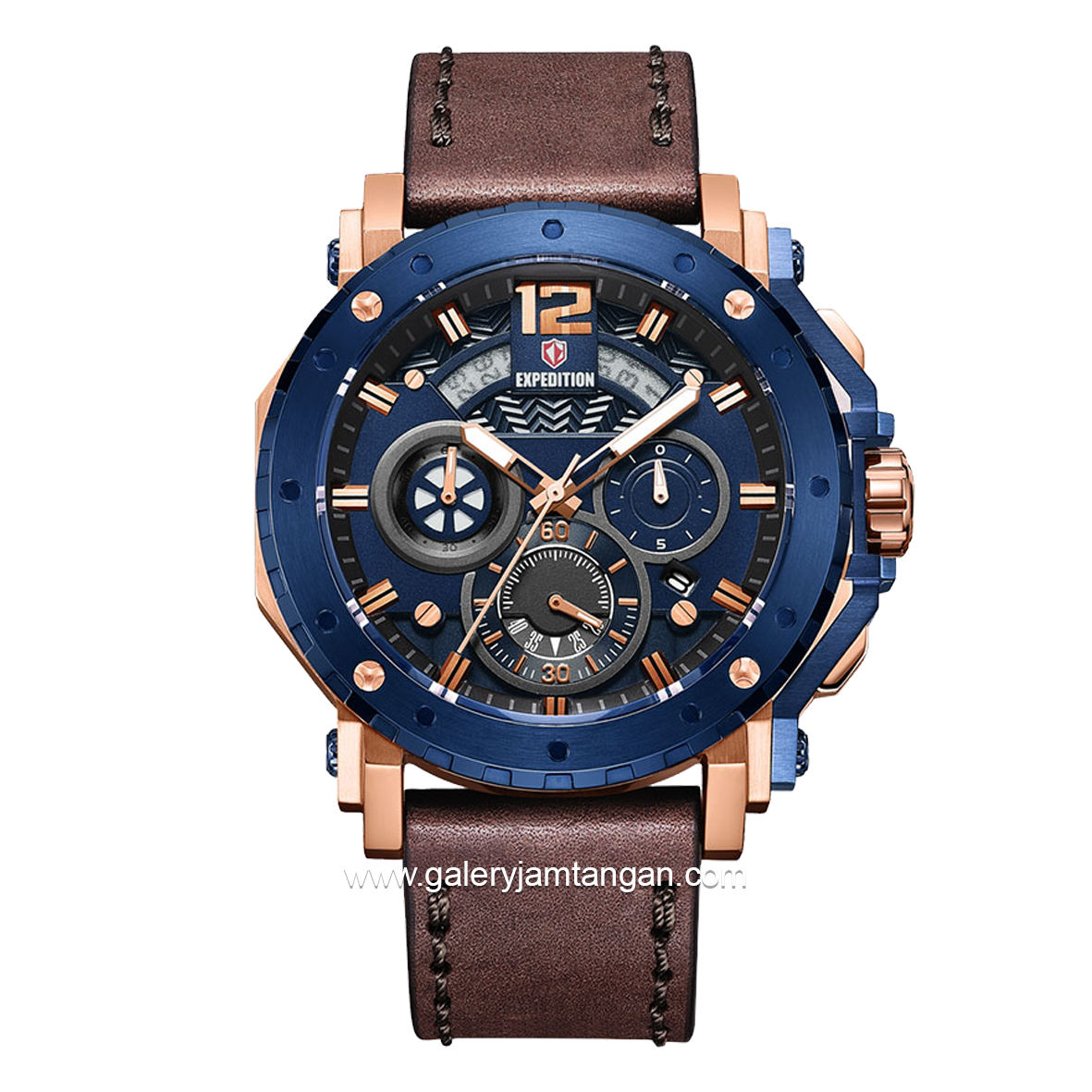 Expedition E 6402 MC Brown Dial Blue Leather Strap