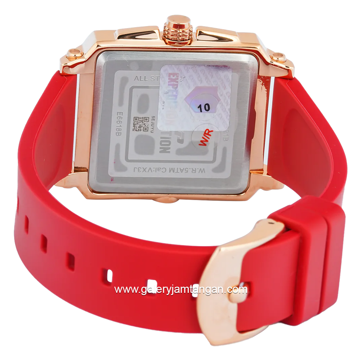 Expedition E 6618 B Red Dial Rosegold Rubber Strap