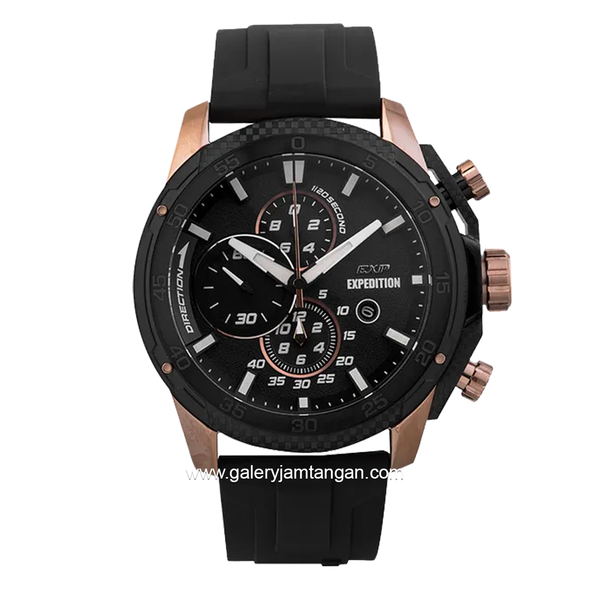 EXPEDITION E 6810 MC Black Crown Rosegold Rubber Strap
