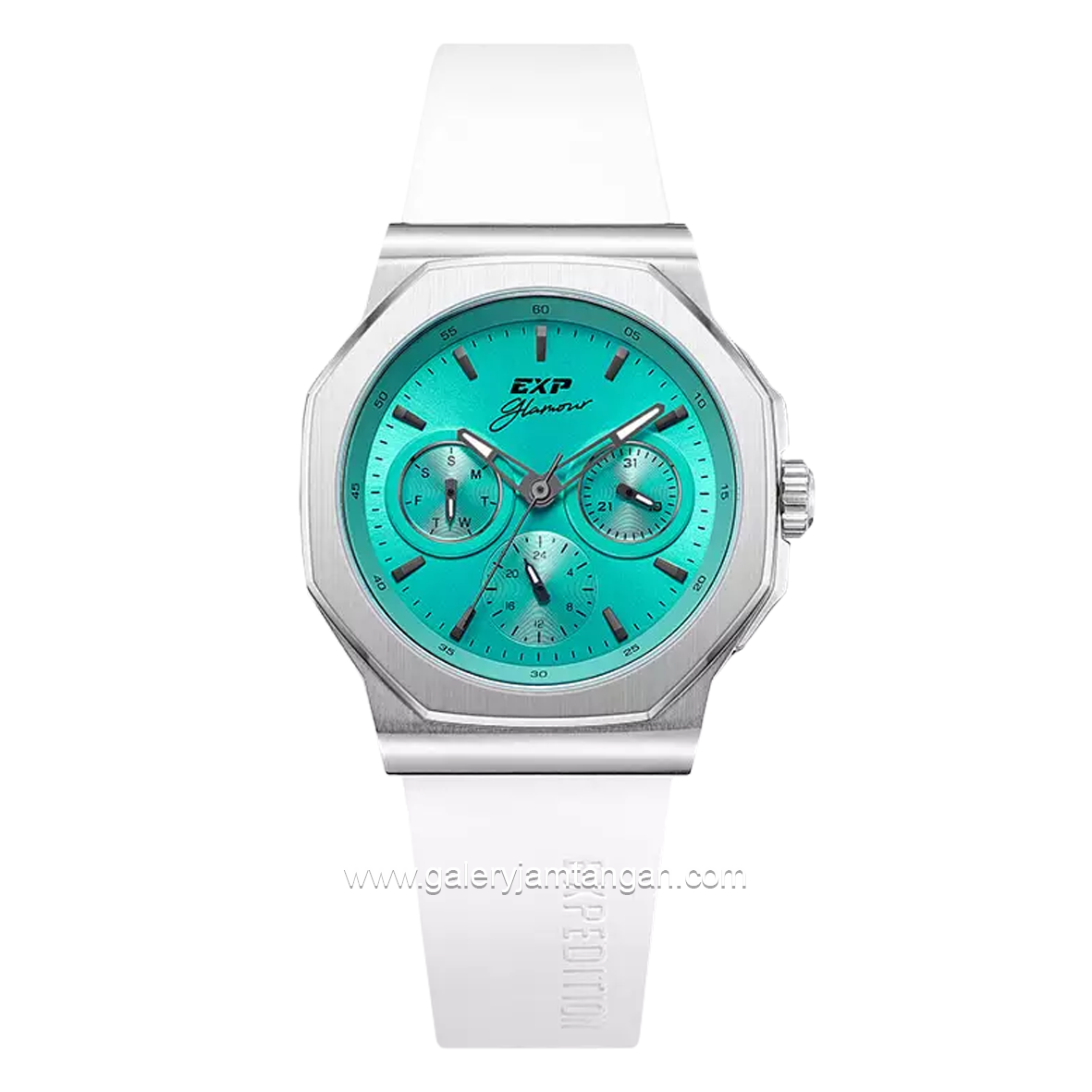 Expedition E 6816 BF White Silver Dial Green Rubber Strap