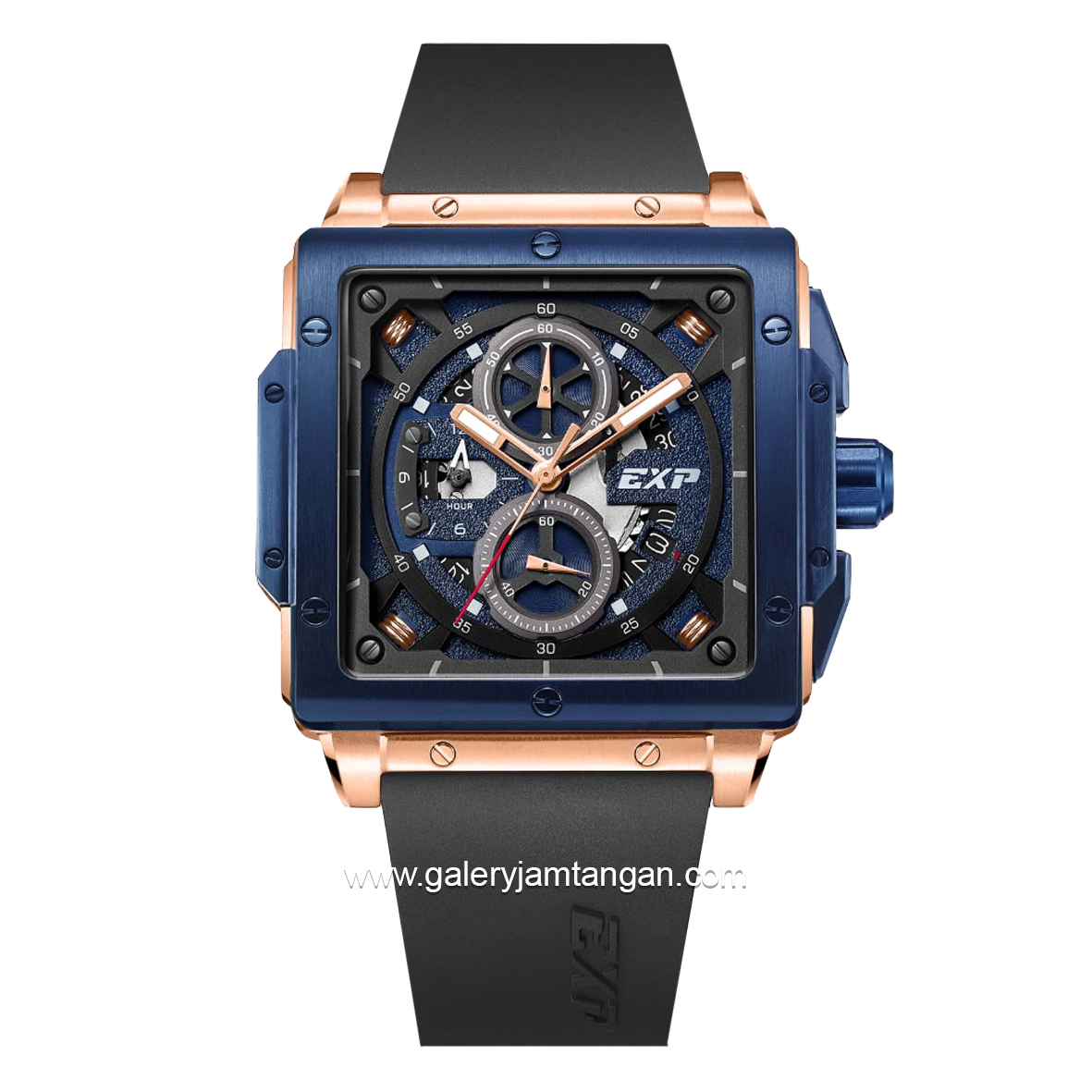 Expedition E 6844 MC Black Rosegold Ring Blue Rubber Strap