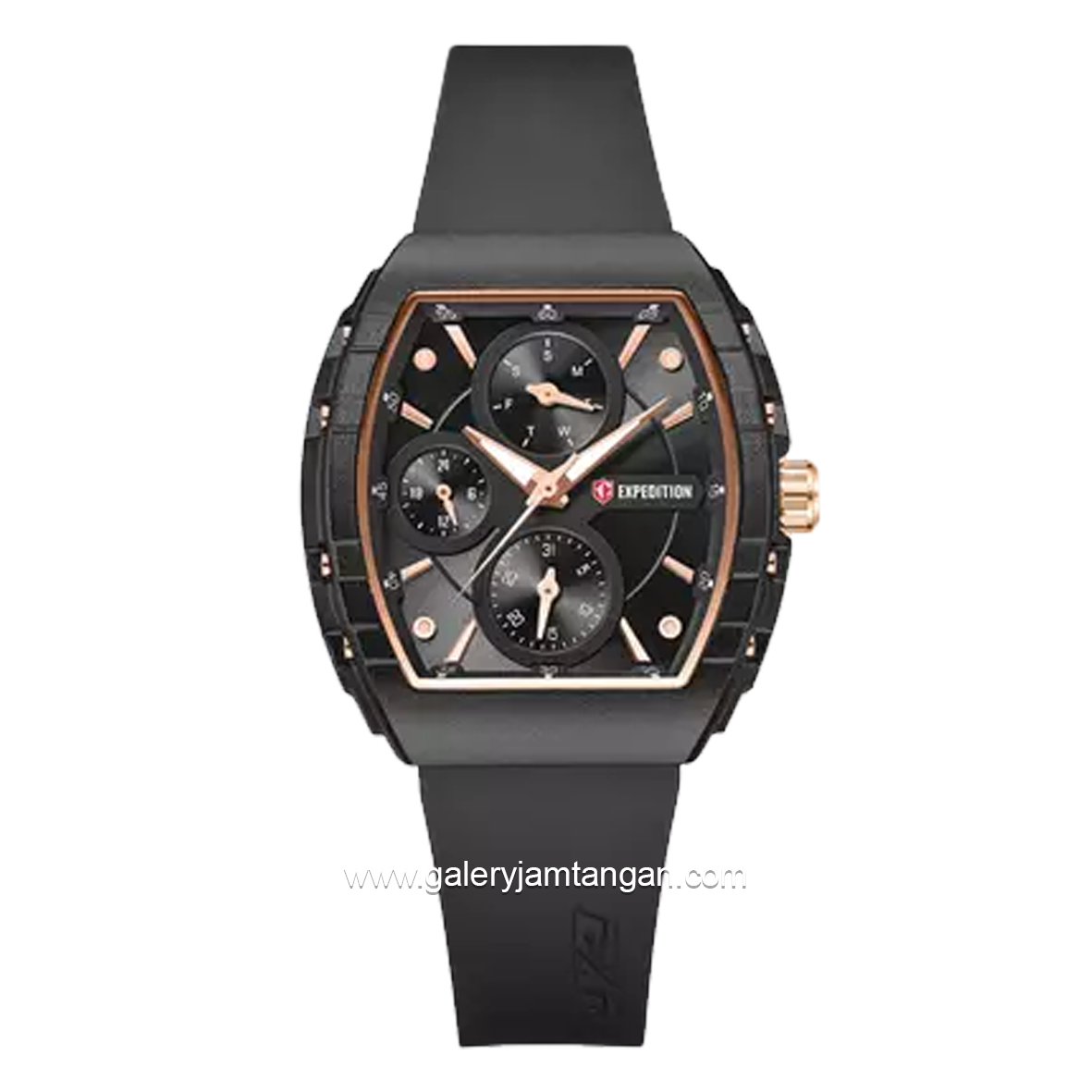 EXPEDITION E 6782 B Black Crown Rosegold Rubber Strap
