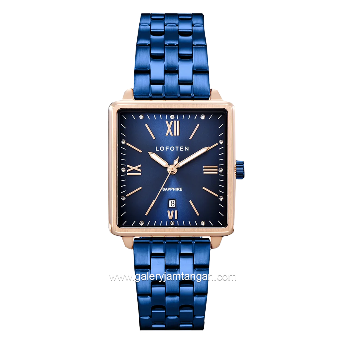 LOFOTEN F-2308L Blue Rosegold Sapphire Crystal Glass Stainless Steel Strap