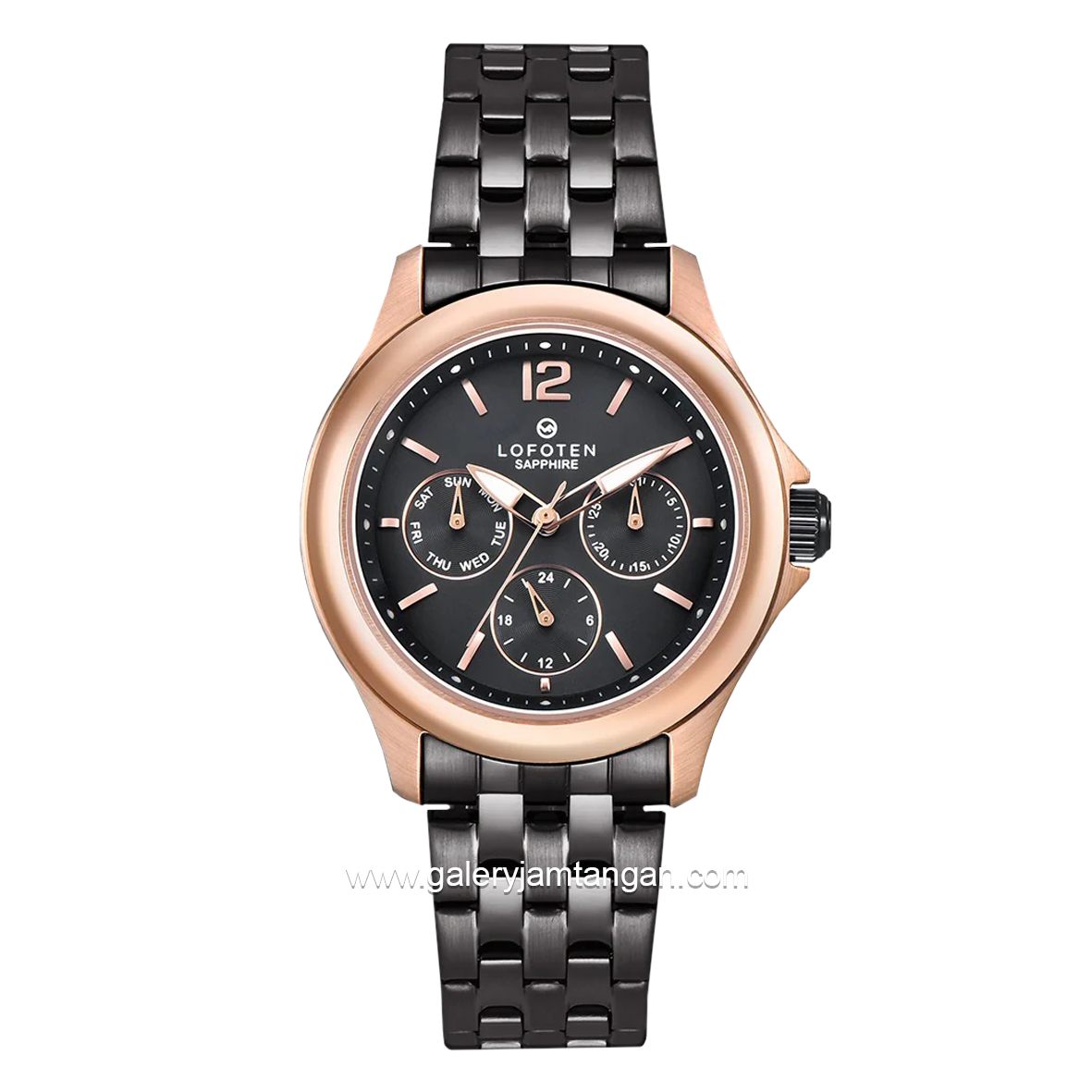 LOFOTEN F-2314LF Black Rosegold Multifunction Sapphire Crystal Stainless Steel Strap
