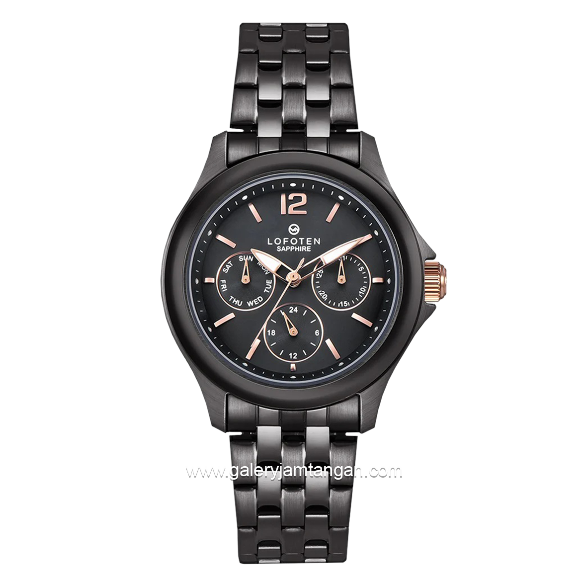 LOFOTEN F-2314LF Black Multifunction Sapphire Crystal Stainless Steel Strap