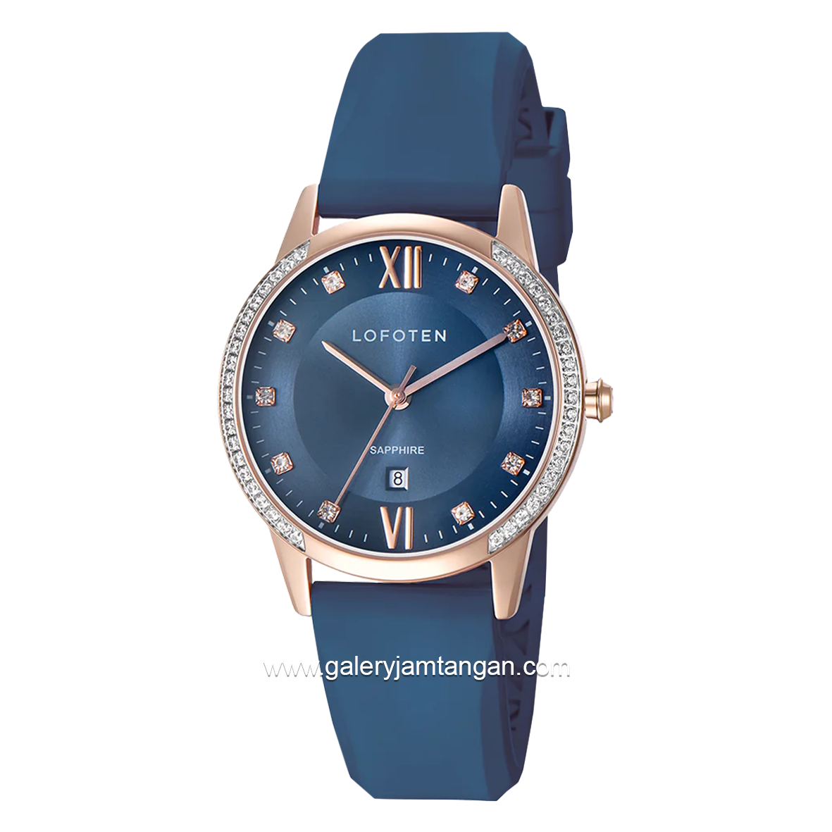 LOFOTEN F-2322L Blue Rosegold Sapphire Glass Rubber Strap