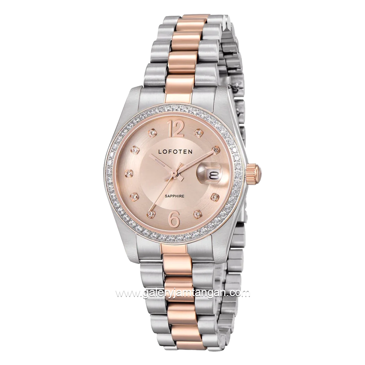 LOFOTEN F-2323L Silver Combinasi Rosegold Sapphire Glass Stainless Steel Strap