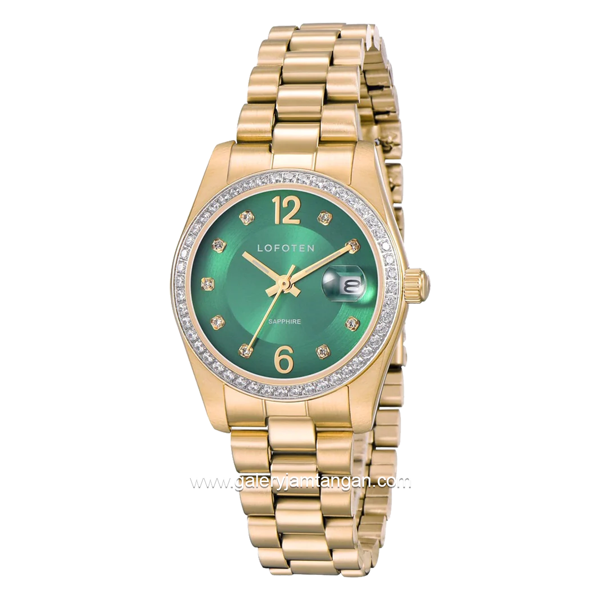 LOFOTEN F-2323L Gold Dial Green Sapphire Glass Stainless Steel Strap