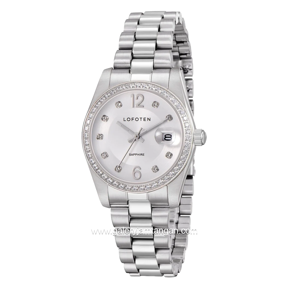 LOFOTEN F-2323L Silver Sapphire Glass Stainless Steel Strap