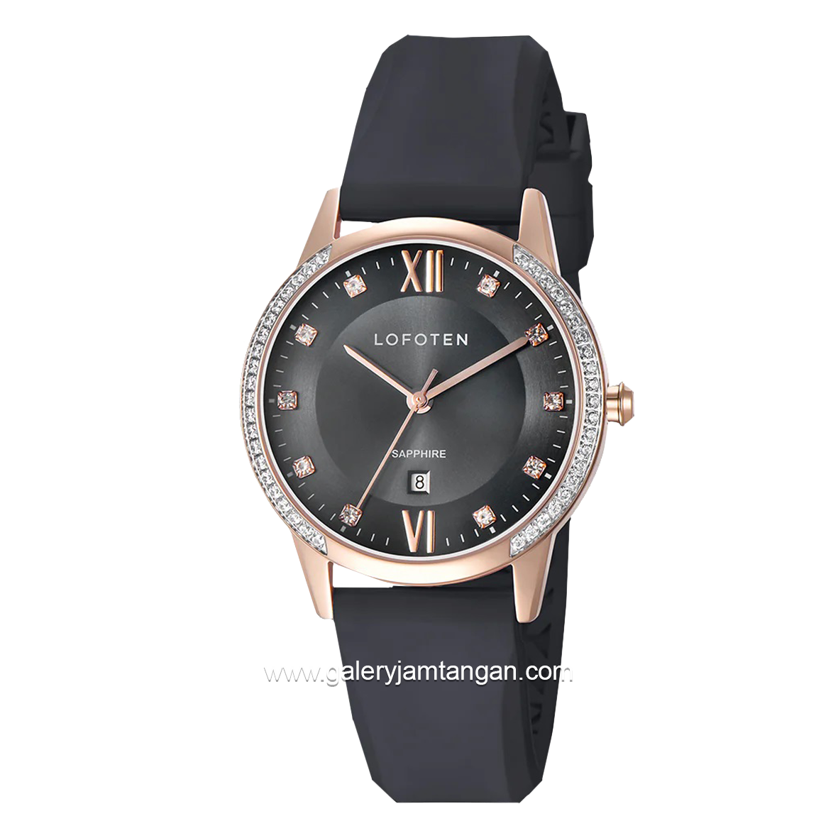 LOFOTEN F-2322L Black Rosegold Rubber Strap