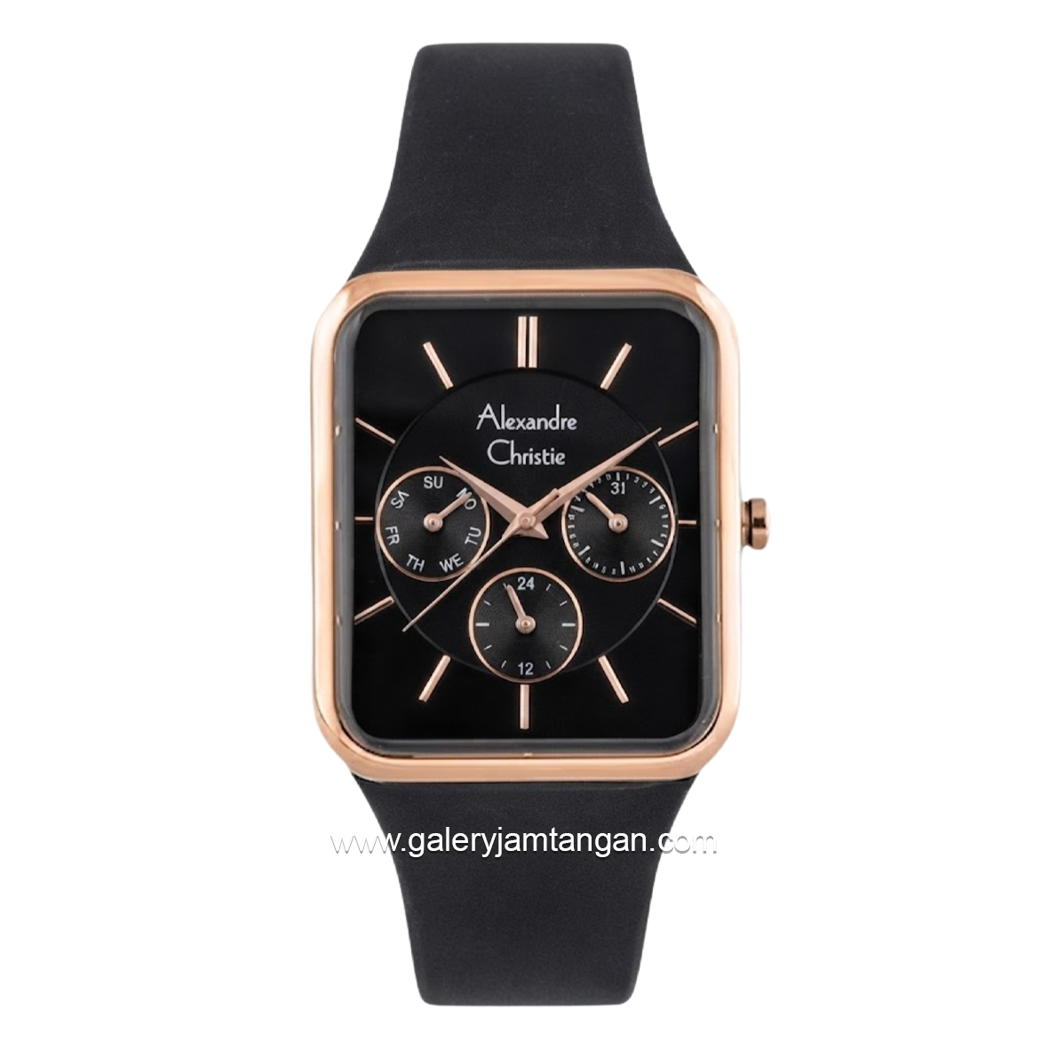 Alexandre Christie AC 2744 BF Black Rosegold Multifunction Rubber Strap