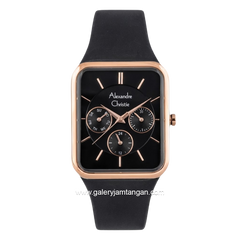 Alexandre Christie AC 2744 BF Black Rosegold Multifunction Rubber Strap