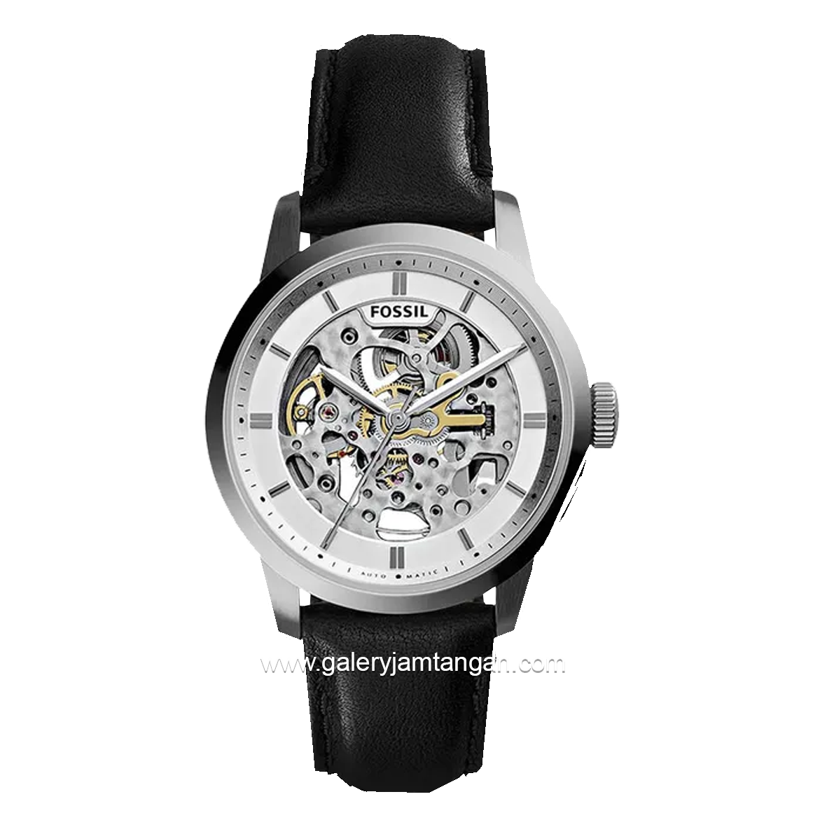 FOSSIL ME3085 Automatic Black Silver Leather Strap