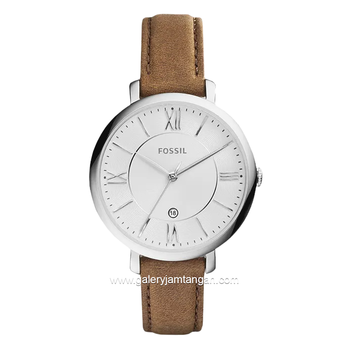 FOSSIL JACQUELINE ES3708 Brown Silver Dial White Leather Strap