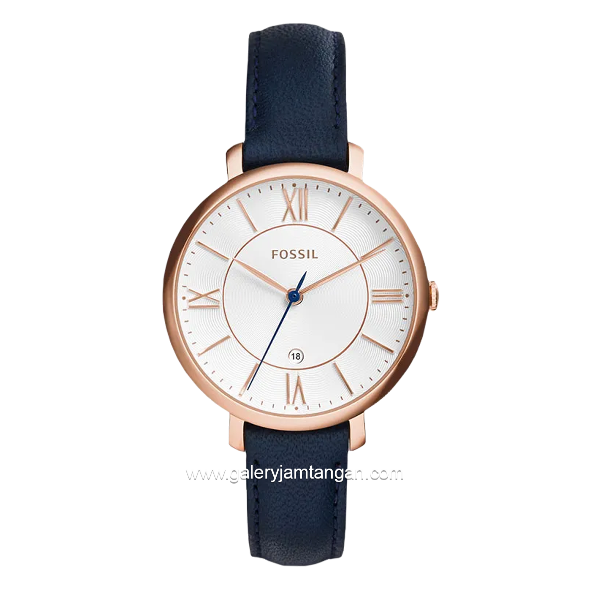 FOSSIL JACQUELINE ES3843 Blue Rosegold Dial White Leather Strap