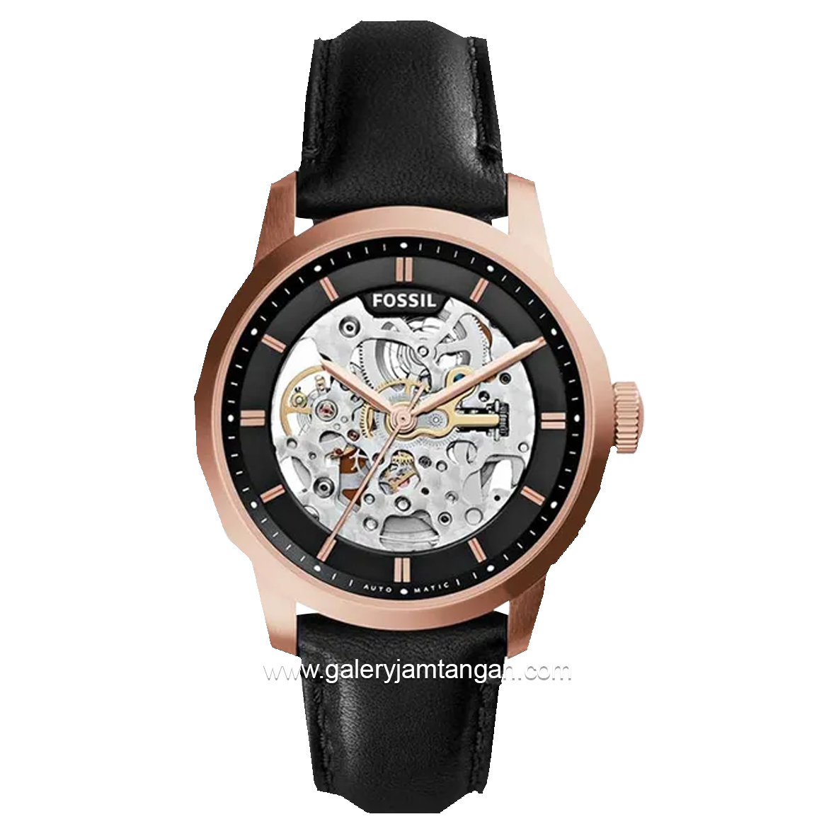 FOSSIL ME3084 Automatic Black Rose Gold Leather Strap