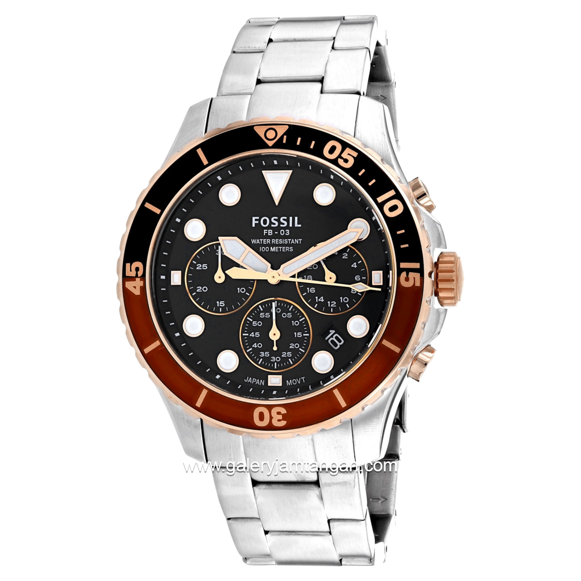 FOSSIL FS5768 Silver Ring Brown Stainless Steel Strap
