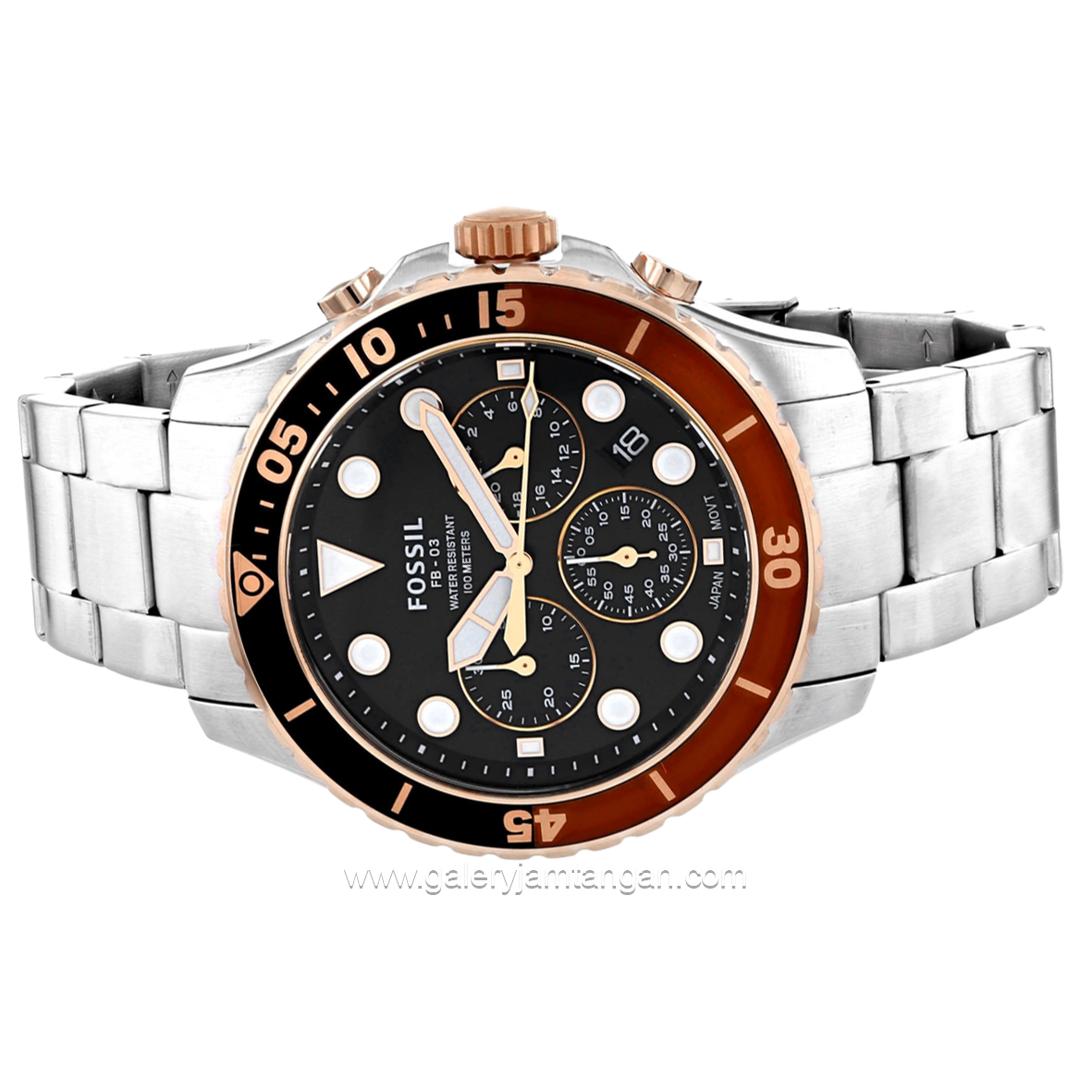 FOSSIL FS5768 Silver Ring Brown Stainless Steel Strap