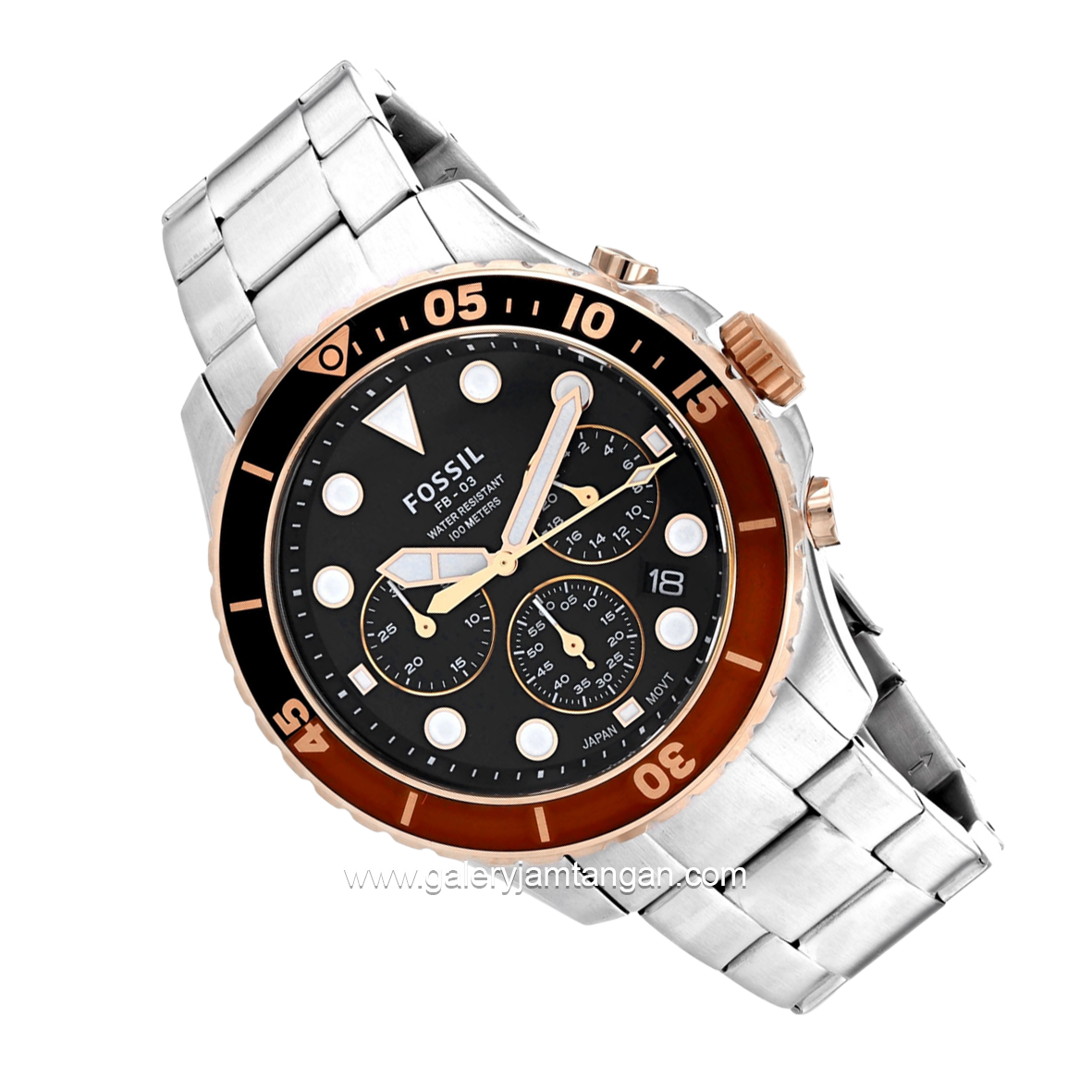 FOSSIL FS5768 Silver Ring Brown Stainless Steel Strap