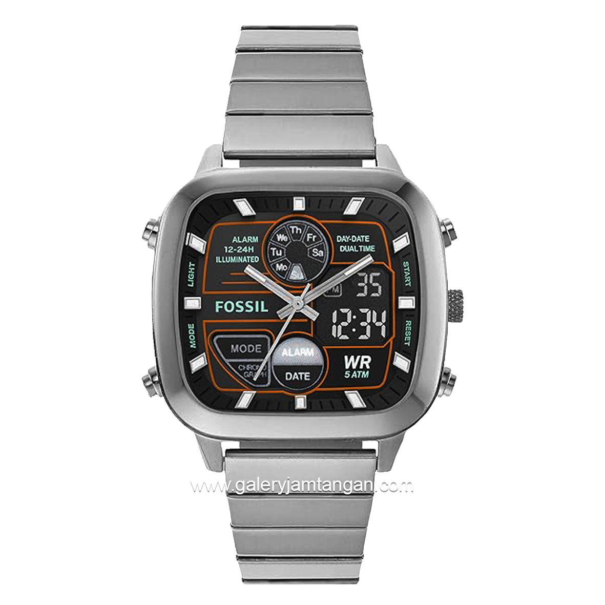 FOSSIL RETRO FS5890 Men Digital Analog Dial Smoke Stainless Steel Strap