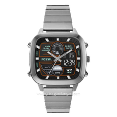 FOSSIL RETRO FS5890 Men Digital Analog Dial Smoke Stainless Steel Strap