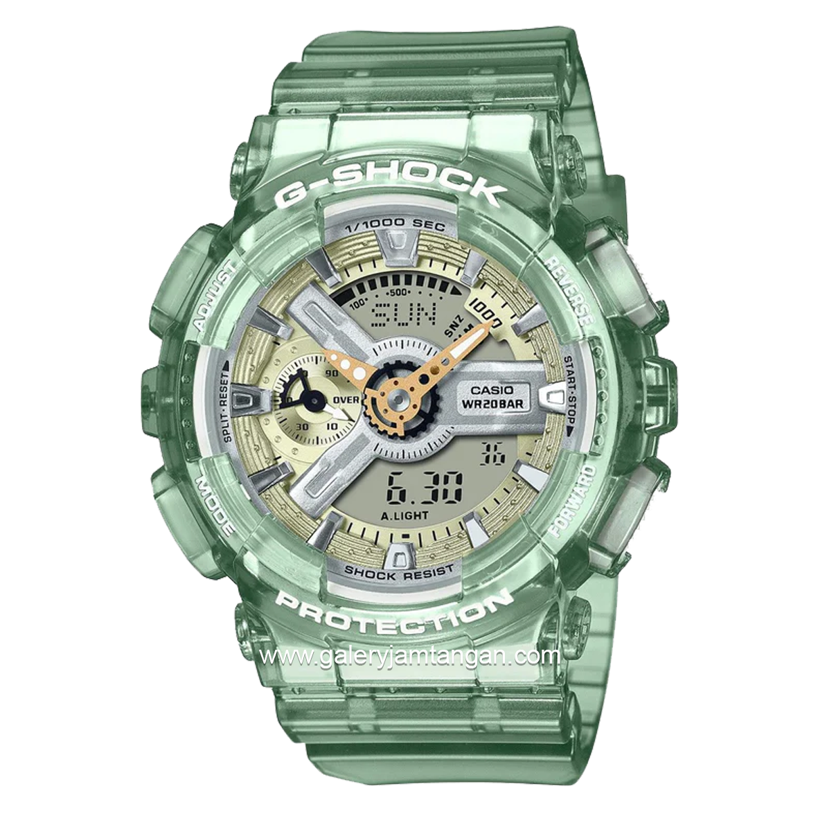 G-SHOCK GMA-S110GS-3ADR Women Green Transaparent Analog Digital Dial Silver Rubber Strap