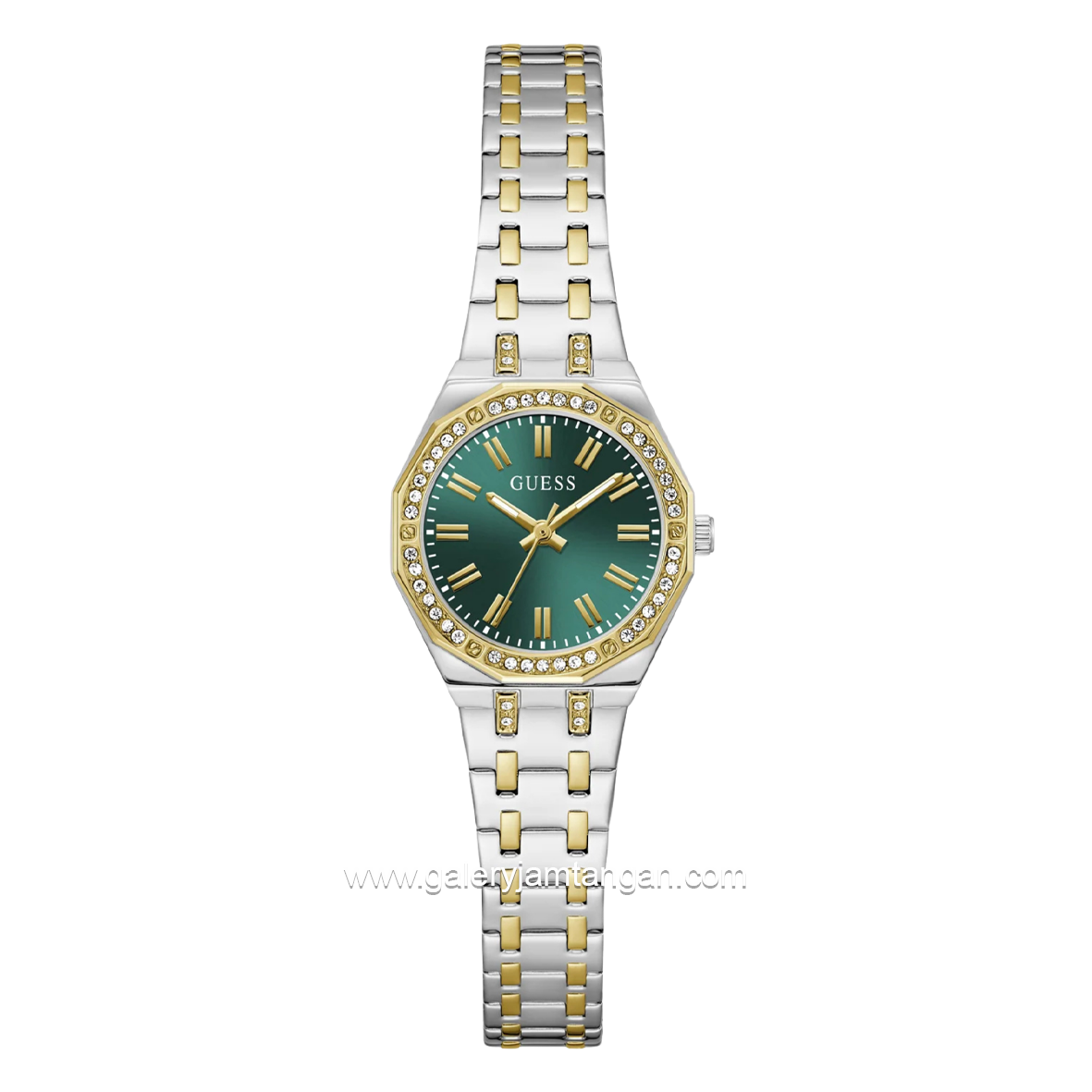 GUESS PIXIE GW0931L8 Silver Combi Gold Dial Green Stainless Steel Strap