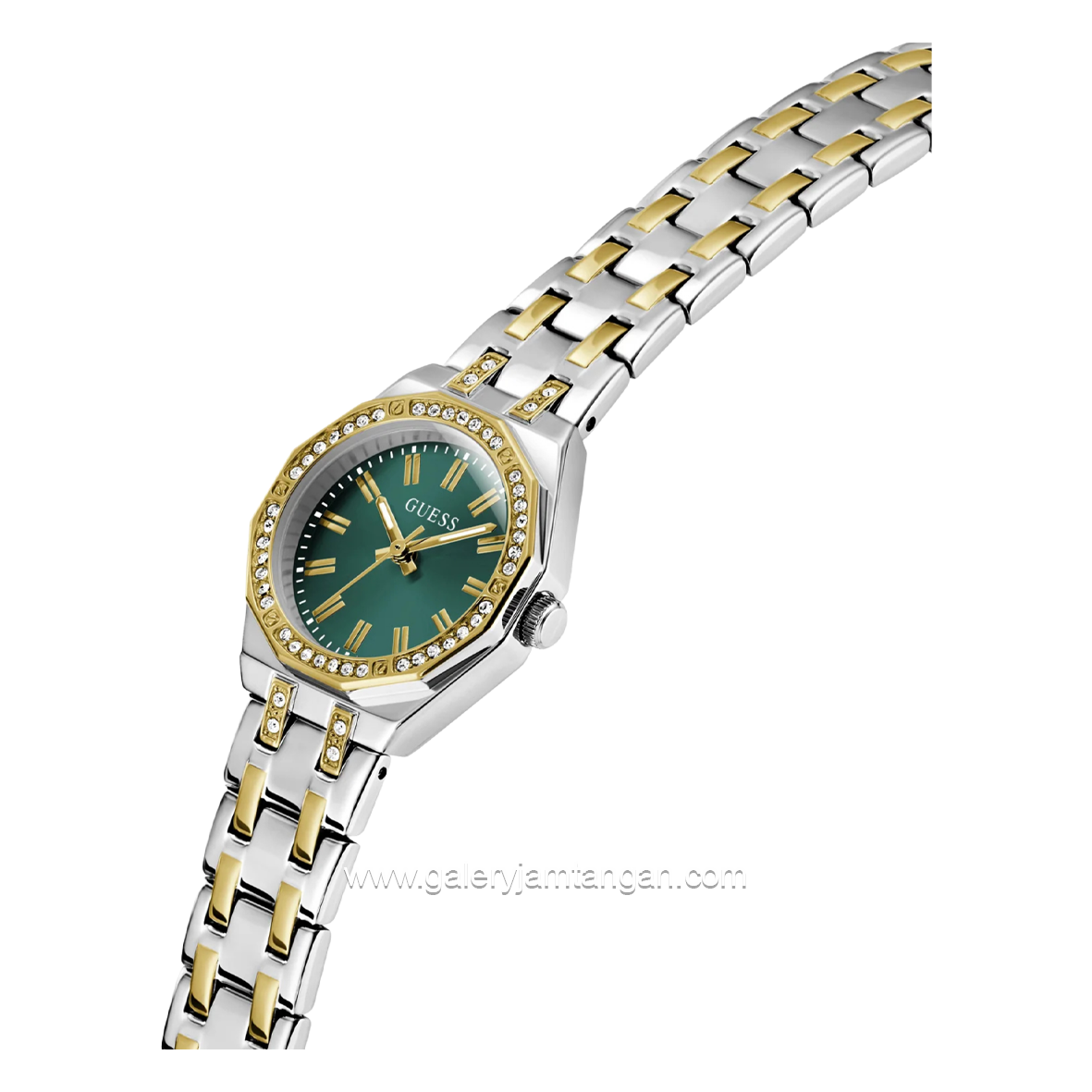 GUESS PIXIE GW0931L8 Silver Combi Gold Dial Green Stainless Steel Strap