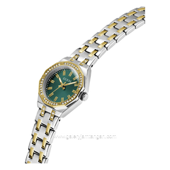GUESS PIXIE GW0931L8 Silver Combi Gold Dial Green Stainless Steel Strap