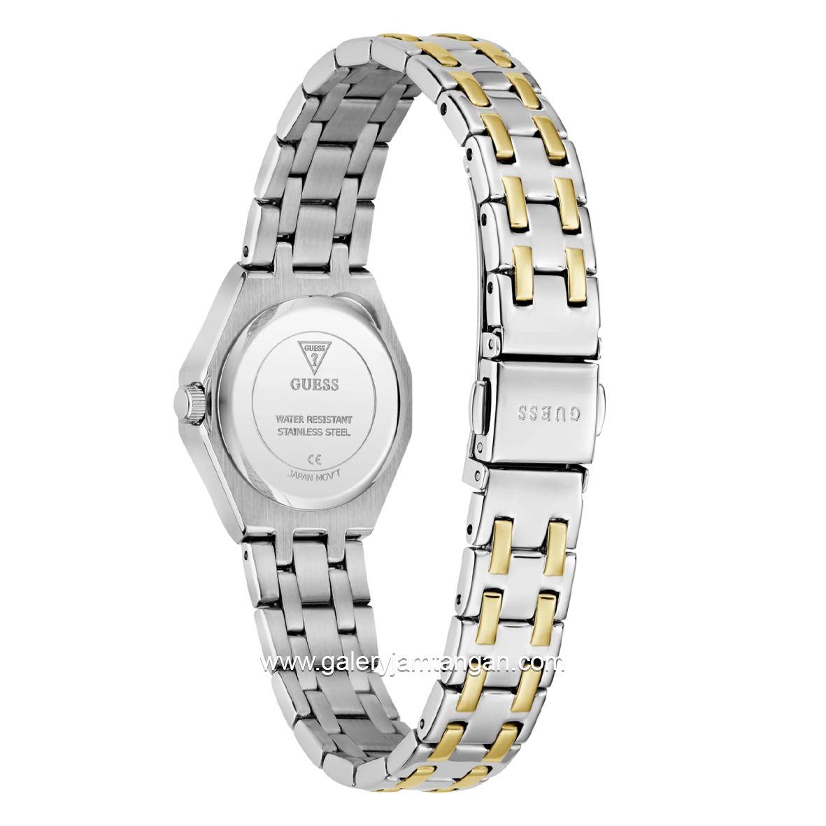 GUESS PIXIE GW0931L8 Silver Combi Gold Dial Green Stainless Steel Strap